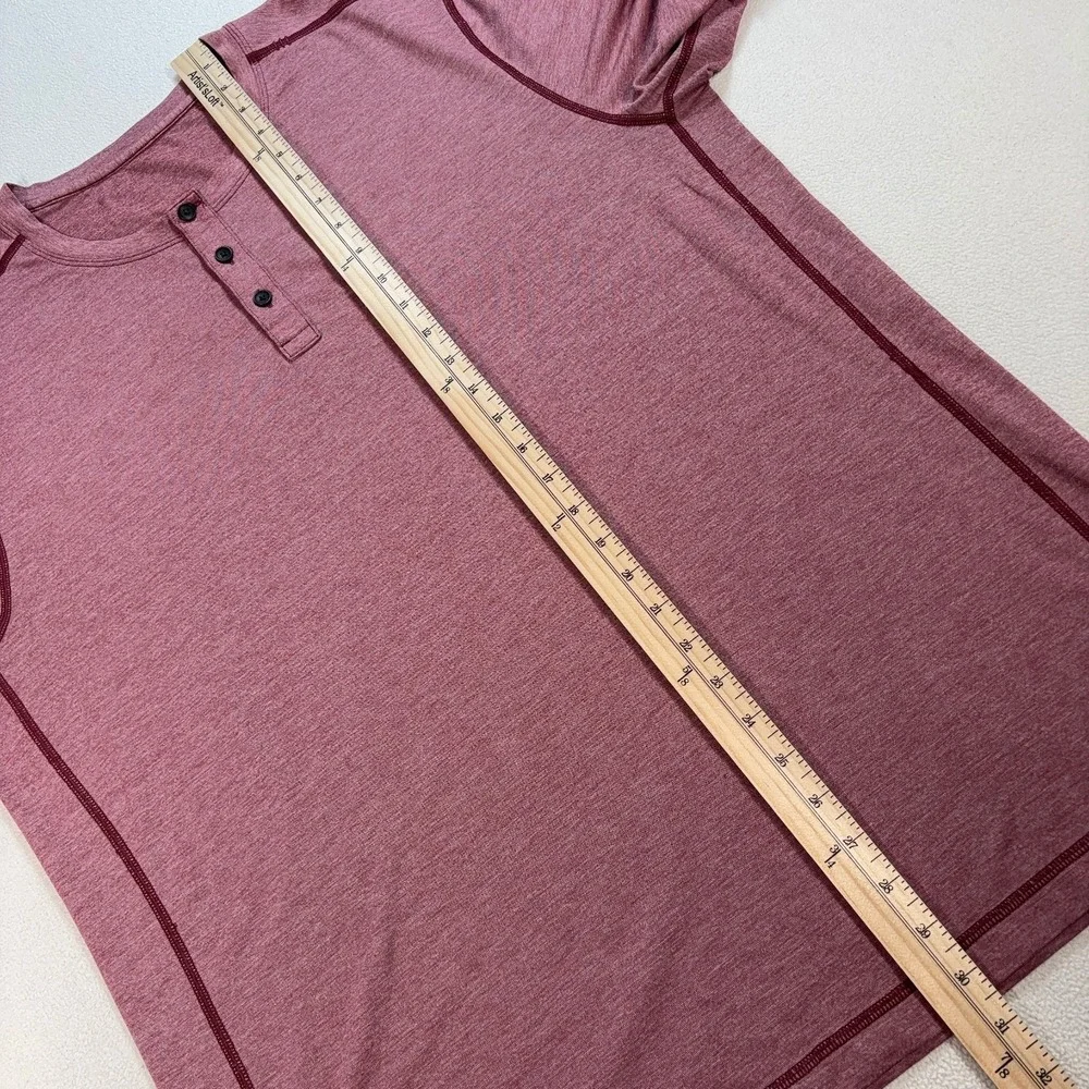 Lululemon T.H.E. HenleyShirt Men's 2XL* Heathered Rosewood Red Logo *SMALL HOLE* - Picture 9 of 16